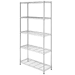 Bonnlo 5-Tier Wire Shelving Unit, Adjustable Heavy Duty Storage Shelf for Kitchen, Pantry, Garage Office & Home, 90x35x180cm, 50kg/Shelf Capacity, Silver