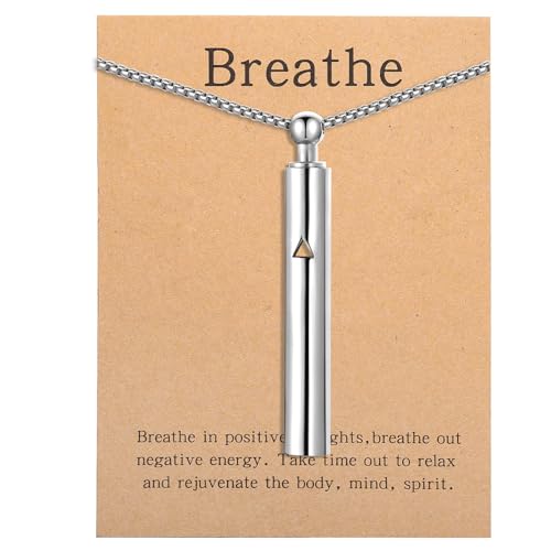 Generic Anxiety Breathe Easy Necklace Mindfulness Breathing Necklace Breathlace Stainless Steel Pendant for Natural Calm & Stress Relief (Silver T)