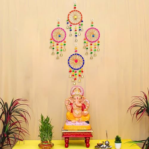 Image of eCraftIndia Gota Patti Bangle & Bells Decorative Wall Door Hangings Latkan Toran for Main Door Entrance, Pooja Room - Wedding, Ganpati Navratri Diwali Decoration Items for Home Decor (Pack of 4)