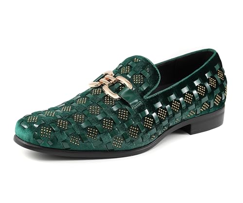 Amali Barnes Mens Dress Shoes Sparkly Glitter Encrusted Tuxedo Slip on Loafers for Men - The Original Smoking Men Dress Shoes Runs Large - GO 1/2 Size Down