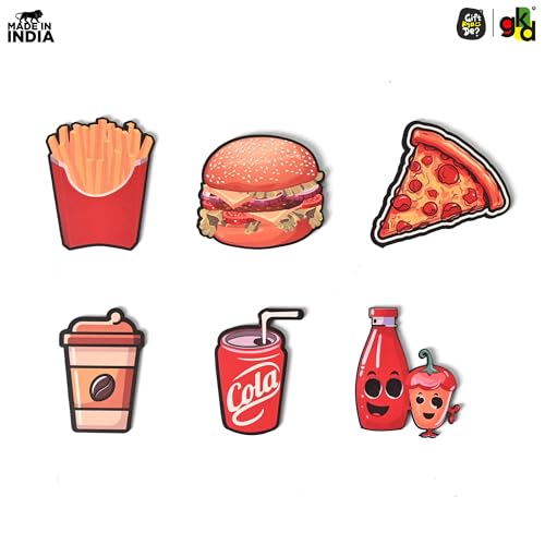 Image of GKD Fast Food Wooden Fridge Magnet | Burger, Pizza, Fries Design | Fun Kitchen & Restaurant Refrigerator Magnet | Quirky Decor & Gift for Food Lovers