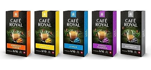 Café Royal Kapseln 50 Probierbox - Espresso, Espresso Forte, Lungo, Lungo Classico, Ristretto - für Nespresso Kaffeemaschine - UTZ-zertifiziert Kaffeekapseln aus Aluminium