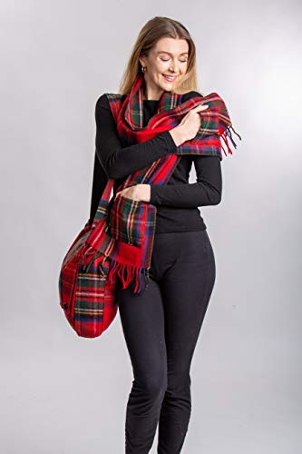 Patrick King Woollen Company Long Merino Wool Scarf with Pockets - Royal Stewart Fringed Plaid Oversized Scarf 10" x 69" for Men Women Made of Heavy Wool Warm Thick Durable4