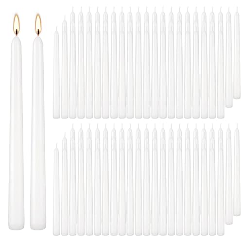 YOROXRG 100Pack White Taper Candles 7-8 Hours Burn Time Unscented Smokeless and Dripless 0.75 x 10 Inch Dinner Candle Set for Household Wedding Party and Home Dcor Candlesticks