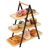 Bamboo 3 Tier Serving Tray Three Tiered Cupcake Stand, Rectangle Serving Trays for Party, Charcuterie Boards Serving Decorative Tray Decor