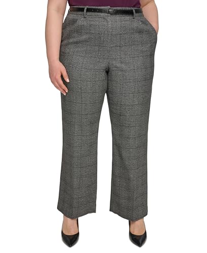 Calvin Klein Womens Plus Plaid Trouser Pants Black-Ivory 18W2