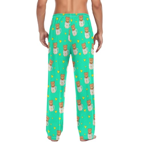 Men’s Cute Kawaii Bears Pajama Pants with Pockets, Comfortable Lounge Sleep Bottoms#2172