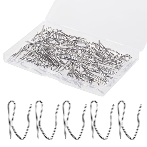 58 Pcs Metal Curtain Hooks, Nydotd Silver Rustproof Stainless Steel Plated Nickel Hooks Heavy-Duty Offset Pin-On Drapery Hooks for Window Curtain, Door Curtain and Shower Curtain(1.2
