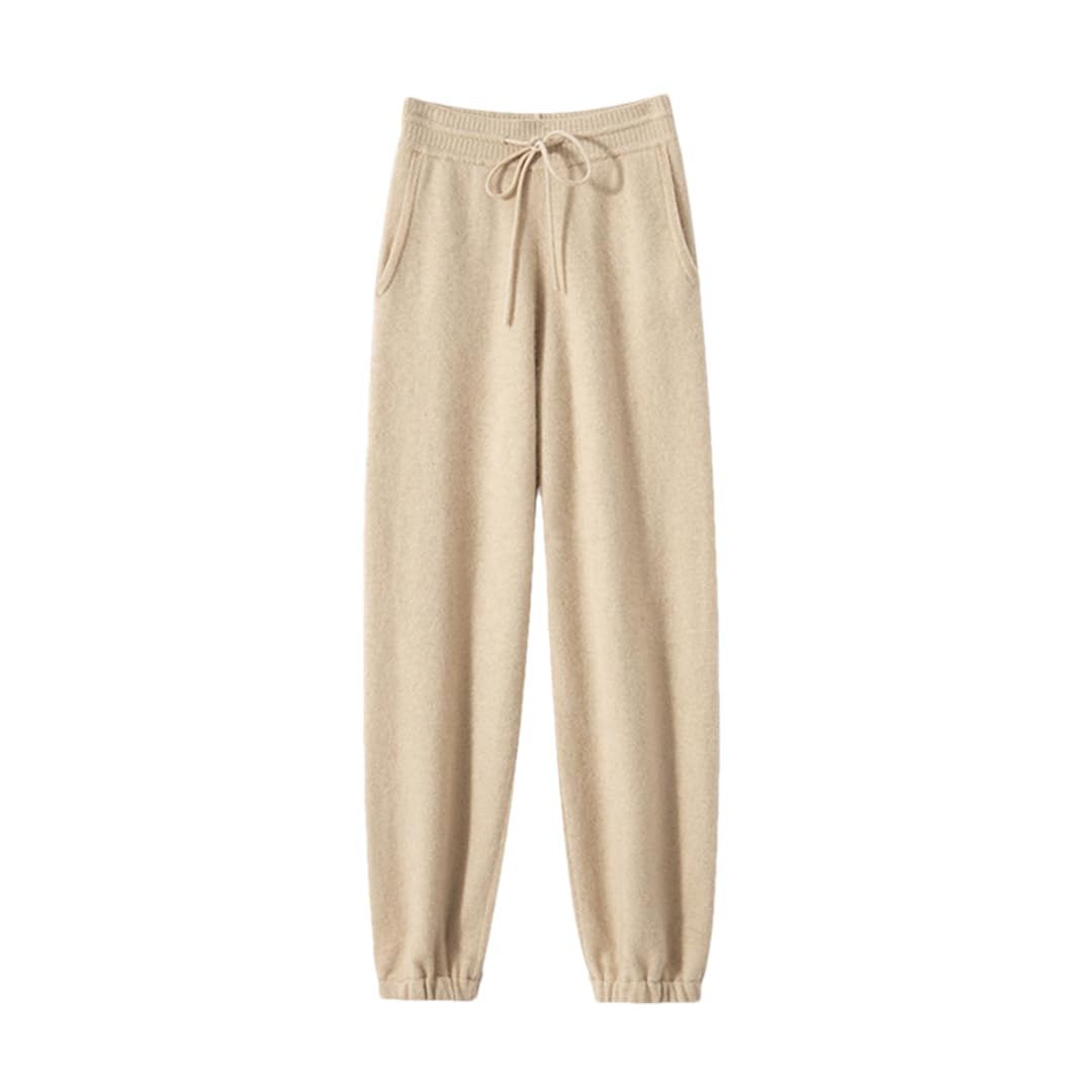 Women Lace-Up High Waist Elastic Trousers Cashmere Knitted Thick Pencil Pants Autumn and Winter