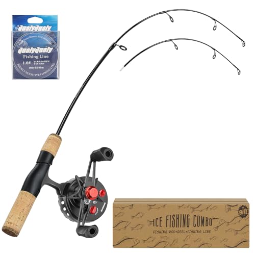 QualyQualy Ice Fishing Rod and Reel Combo 24-28 inch M/ML Inline Ice Fishing Combos 2 Different Tips for Walleye Perch Panfish and Trout (28'' M/ML-Right)