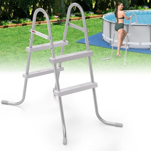 TIXANF 33' 2-Step Steel Frame Above Ground Swimming Pool Ladder,Heavy Duty Double Sided Removable Pool Steps,Pool Ladder Steps with Non-Slip Plastic Steps for Entry and Exit