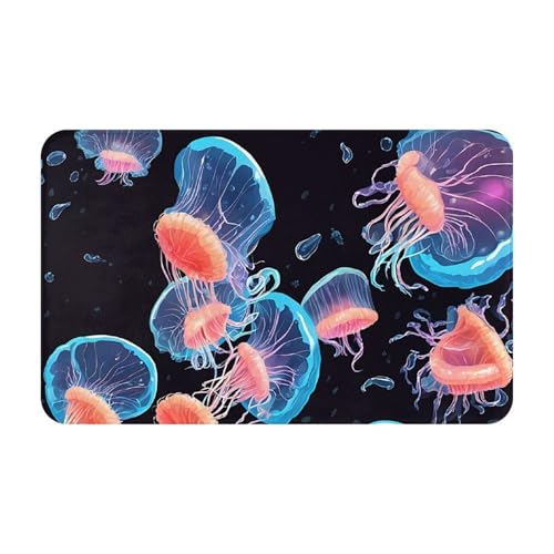Colorful Jellyfish Print Living Room Bathroom Kitchen Anti Slip and Absorbent Carpet, Indoor Entrance Door Muddy Floor Mat, Ultra Soft Washable Carpet 21x31.5 Inches