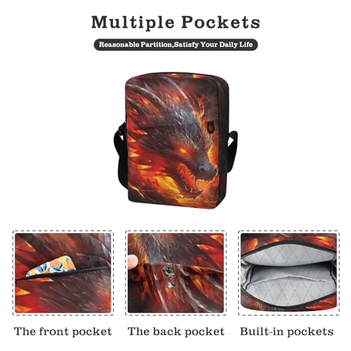 Crossbody Bag Fire Flame Dragon Messenger Bag for Women Men Purse Shoulder Bag Satchel Bag with Adjustable Strap 214A46952