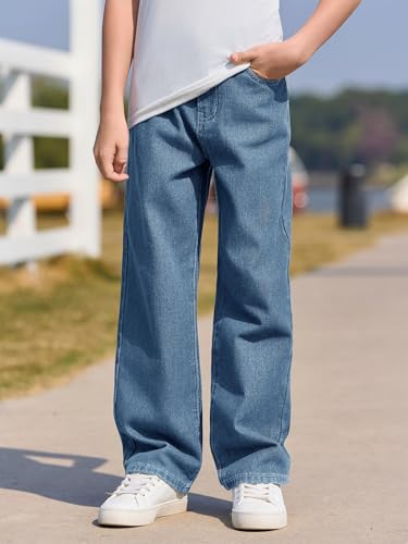 Haloumoning Boys Baggy Jeans Kids Casual Straight Leg Loose Fit Denim Pants with Pockets 5-14 Years2