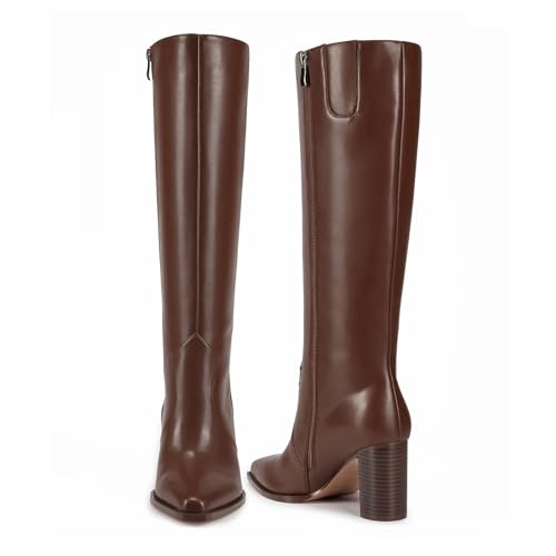ISNOM Boots for Women - Knee High Boots Women - Pointed Toe Chunky Heel, Side Zip Tall Boots for Fall Winter, Fashion Boots in PU Leather4