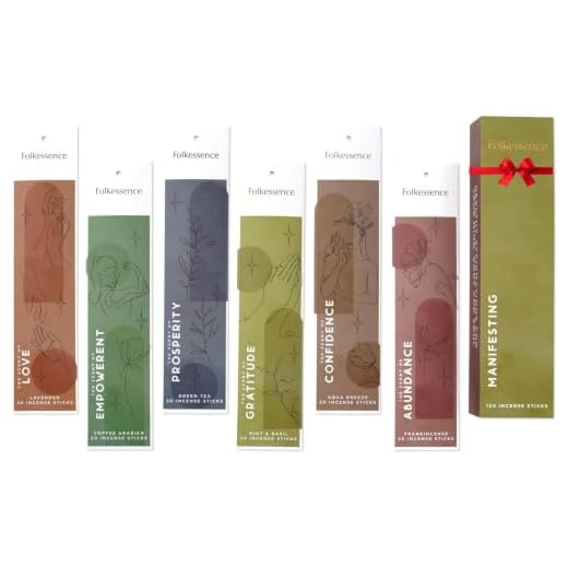 Folkulture Incense Sticks - Set of 6 Insenses (120 Sticks) for Manifesting - Frankincense, Coffee Arabica, Aqua Breeze, Mint and Basil, Lavender, Green Tea - Gifts for Farmhouse