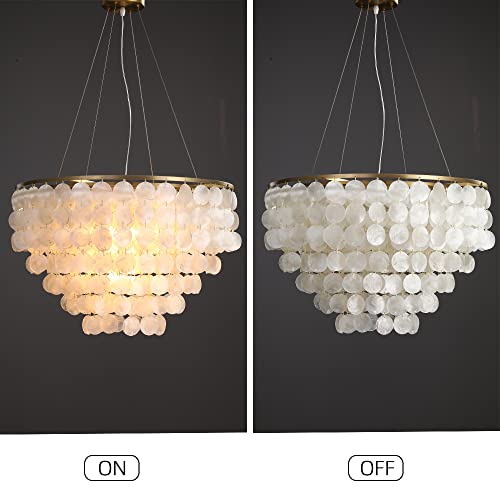 ZEDSUN Modern Capiz Chandelier Lighting 5 Lights, Natural Shell Hanging Ceiling Light Fixtures Contemporary Seashell Coastal Chandeliers for Living Room Hallway Foyer - Image 6