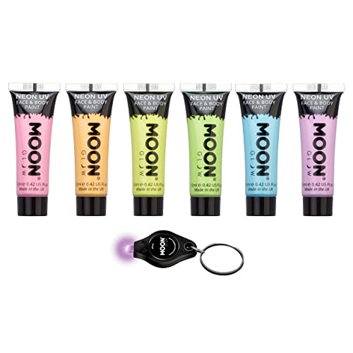 Moon Glow - Pastell 6x12ml UV-Bodypaint Körpermalfarben Schwarzlicht fluoreszierende Schminke Bodypainting Neon Farben Leuchtfarben Cover