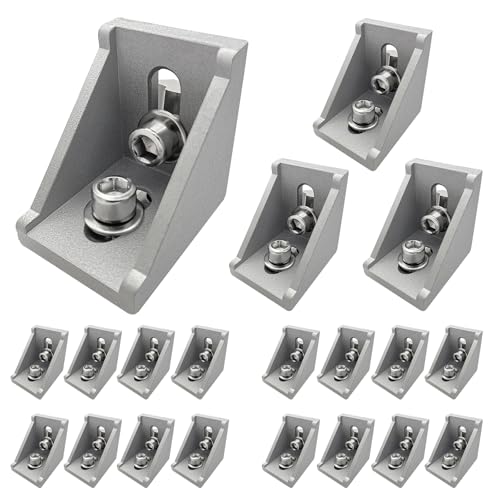 iMeshbean Aluprofil Winkelverbinder 40x40 Befestigungsmaterial Winkel Befestigung 20 Stück, Stabile Aluminium Eckwinkel für Strebenprofil, Montageprofil, DIY-Projekt (4040 Silber(20stk))