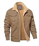 MAGNIVIT Men's Fur Collar Jackets Warm Casual Button Cargo Jacket Outwear Parka Khaki