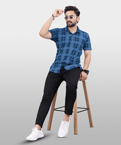 Image of LookMark Men's Stylish Lycra Blend Half Sleeve Shirt with Spread Collar - Featuring Trendy Prints for Casual Wear