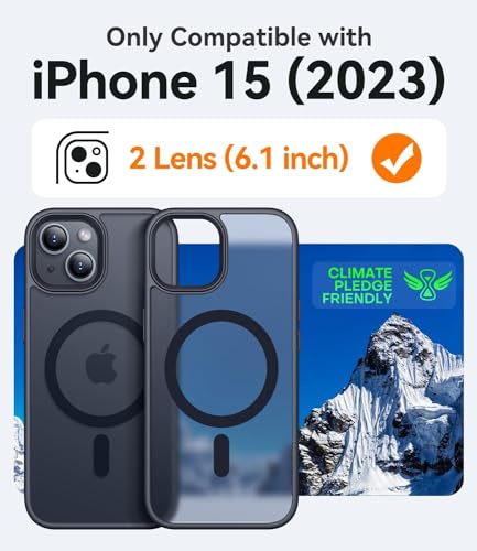 Image of Elzzi Magnetic Cover for iPhone 15 Case [MIL-Grade Drop Tested & Compatible with MagSafe] Translucent Matte TPU + Hard PC Back Cover, Anti-Scratch Shockproof Phone Case (6.1 Inch, Black)