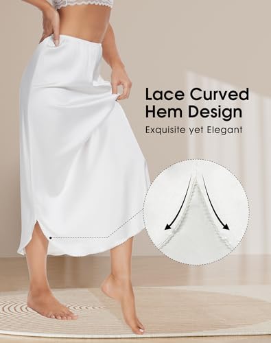 Image of MANCYFIT Long Half Slip for Women Under Dress Satin Slip Skirt Extenders 36 inch Maxi Underskirt