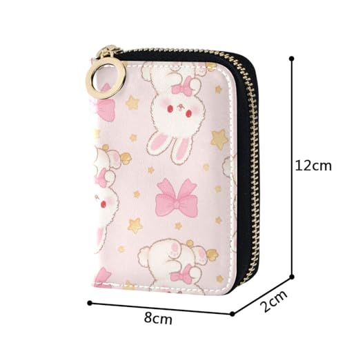 Women's Cute Bunny Rabbit Pink Credit Card Holder Wallet Leather Zipper Card Case for Ladies Girls 203011992
