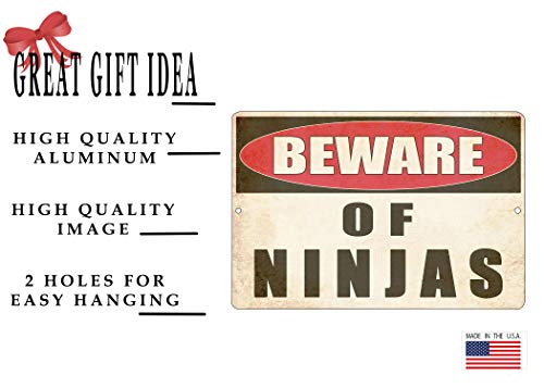 Rogue River Tactical VV1504 Funny Sarcastic Metal Tin Sign Ninja Wall Decor Man Cave Bar Yard Wall Warning Beware Of Ninjas thumb #1