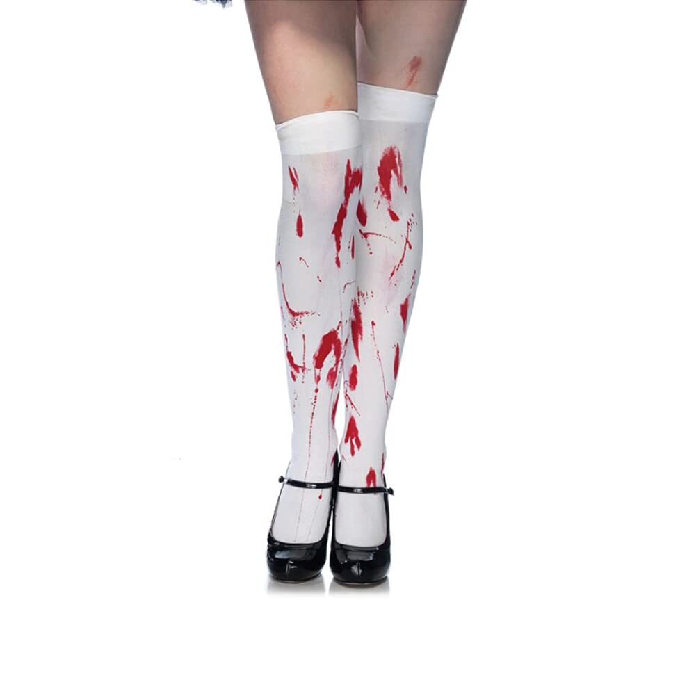 QUUPY 1 Pair Halloween Bloody Stockings Blood Stained Womens Stockings High Socks for Halloween Cosplay Costume - Image 3