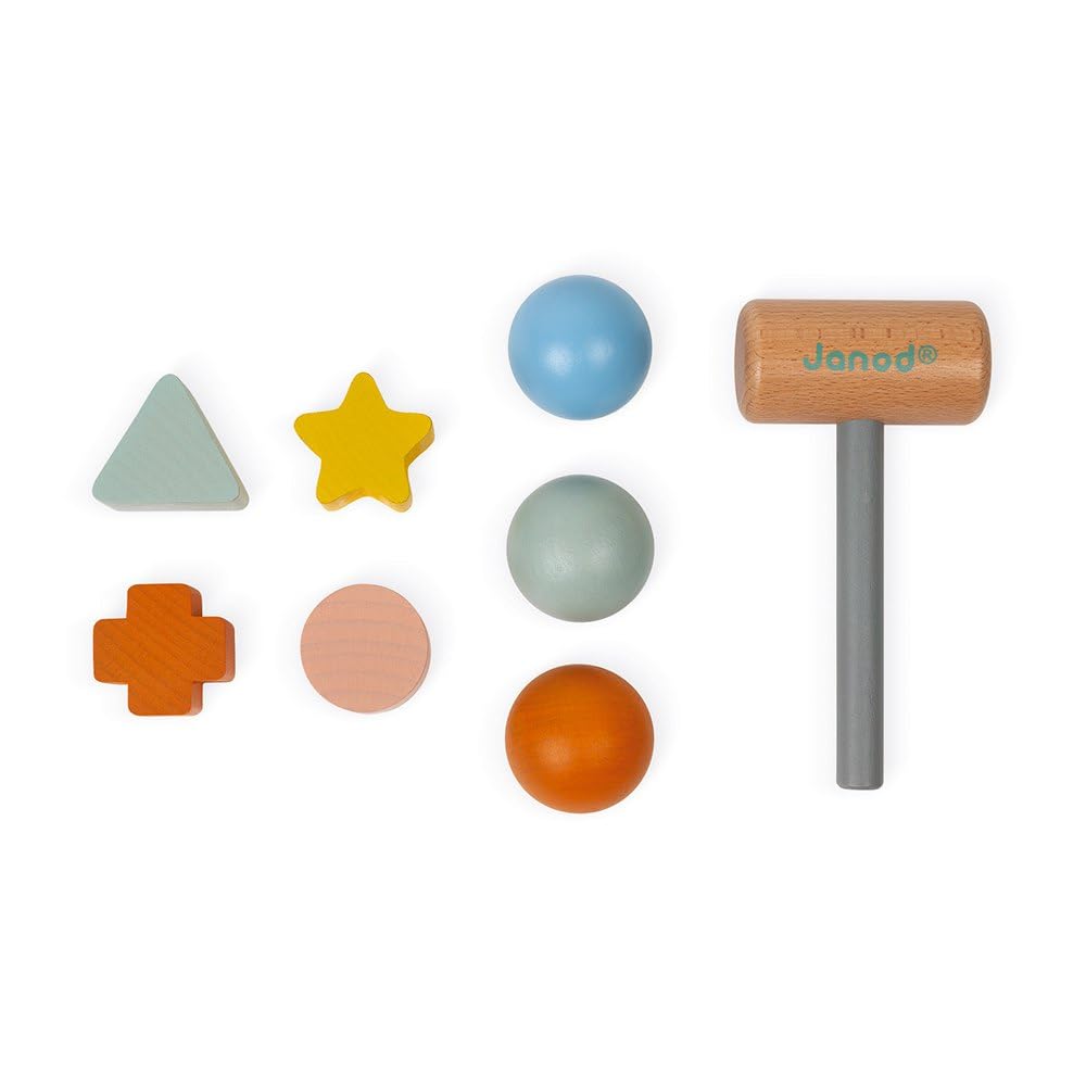 Janod - Tap Tap Sweet Cocoon - 3 In 1 Wooden Toy, Tap Tap, Embedding and Shape Box - Fsc Certified Early Learning Game - from 1 Year Old, J04409