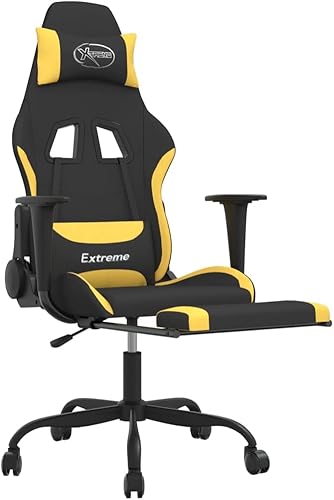 Miniatura 7 de Silla para juegos con reposapiés de tela negra y amarilla