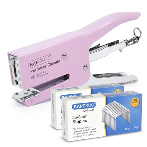 Rapesco 1356A Porpoise Grapadora de Tenaza con 10.000 Grapas Tipo 26/8 mm, Capacidad para 45 Hojas, Rosa