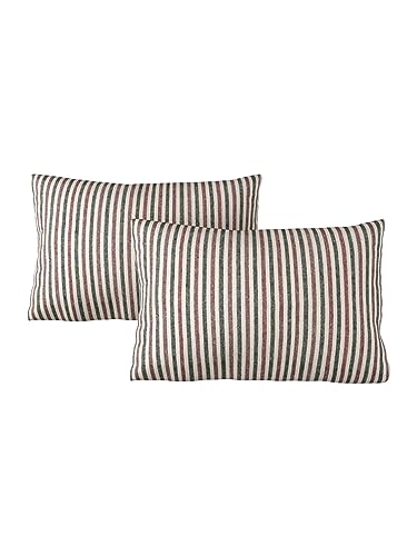 Image of 180 TC Pillow Cover Set of 2 | Pillow Cover Cotton 100% | Pillow Cover Set of 2 King Size | Wrinkle Free & Fade Resistance | Striped Pattern | Standard Size | All Season Use (Red Lotus)