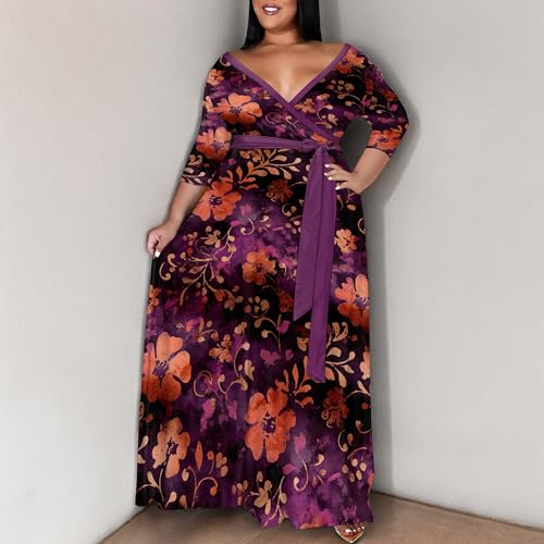 Image of SUZONANA Women's Plus Size Maxi Dresses Casual Loose Short Sleeve Long Maxi Dress with Belt Wedding