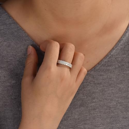 Classic Traditional Bridal Two Row Pave Cubic Zirconia CZ Anniversary Eternity Wedding Band Ring For Women .925 Sterling Silver Rhodium 5MM Wide3