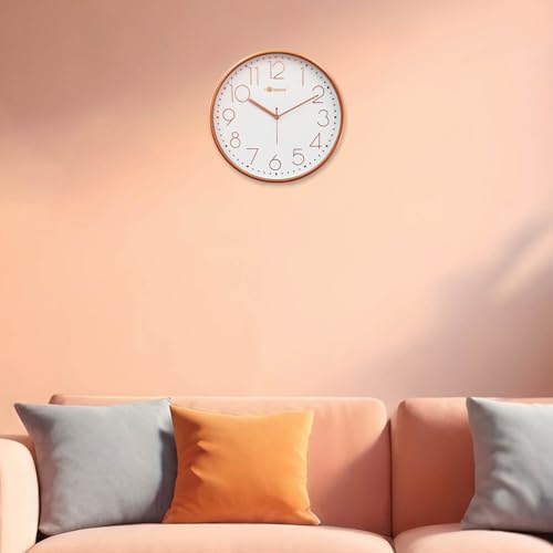 Image of Bosco Decorative Non Ticking Silent, White dial with Rose Gold Frame 30 CM, Modern Design Round Wall Clock for Home, Living Room, Bedroom, Office and Kitchen | BWC-1801