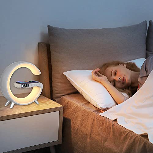 Hcpbrs Intelligent Bluetooth Speaker Wireless Cellphone Charger Led Lamp, Multifunctional Rgb Night Light Alarm Clock & Charging Station, Bedside Lamp Led Night Light Table Atmosphere Lamps (Black) #TOP6