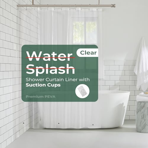 Image of Clear Shower Curtain Liner with Side Suction Cups, Premium PEVA Plastic Shower Liner with 3 Magnets, Waterproof Bathroom Curtain, 72 x 90, Clear