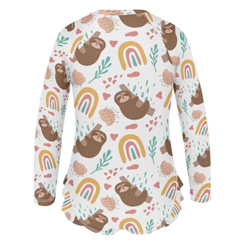 Wusikd Girls Long Sleeve Swimsuit Sloth Linen One Piece Bathing Suit Zipper Swimwear Sun Protection 5-6T3