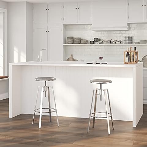 Merrick Lane Serling Industrial Style Bar Stool - Chrome Finish - Height Adjustable Swivel Seat - Integrated Footrest Cover