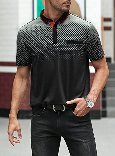Renaowin Men's Short Sleeve Polo Shirts With Front Pocket Casual Basic Quick-Dry Button Up Golf Tee Shirts For Men,Us 43(L),Black #TOP6