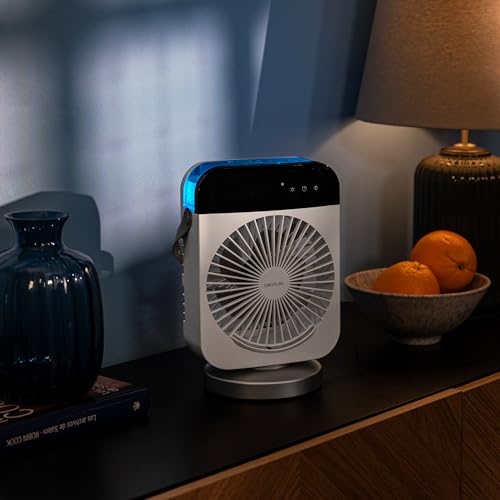 Cecotec Climatiseur de Table EnergySilence 600 DeskChill Smart Rotate. 10W, Réservoir de 300 ml, Contrôle Tactile, Oscillation, 4 Vitesses, Lumière LED avec 7 Couleurs et Minuterie.