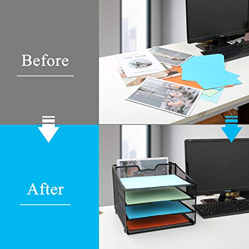 Mesh Office Supplies Desk Organizer,Meshist Metal Desktop Document Holder Organizer With 4 Letter Paper Tray And 1 Vertical Section,Black #TOP6