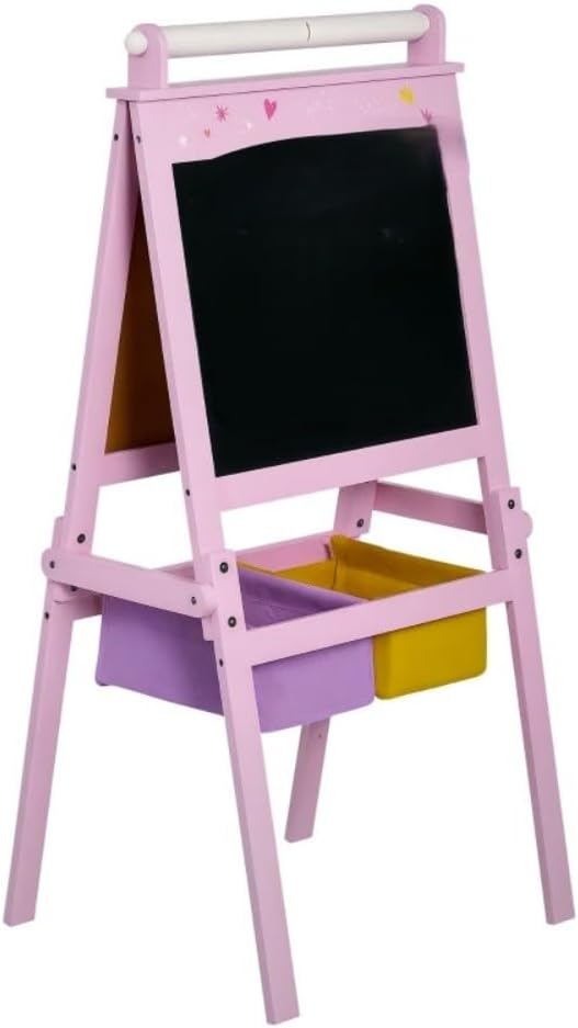 3-in-1 Kids Wooden Art Easel with Storage Baskets