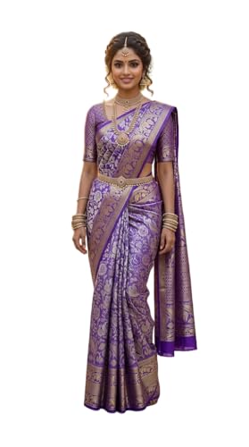 Image of VFCollections Women's Kanchipuram Silk Pure Pattu Sarees With Blouse