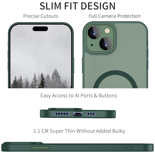Phone Case for iPhone 15 Case Compatible with MagSafe, YUANDMI Case for iPhone 15 Magnetic Slim Thin Translucent Matte Back Shockproof Anti-Yellow Protective Cover Case Green by YUANDMI - Image 3