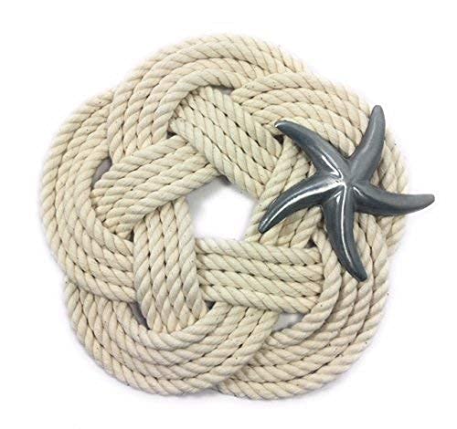 Nautical Sailor Knot Cotton Rope Trivet Small Natural White