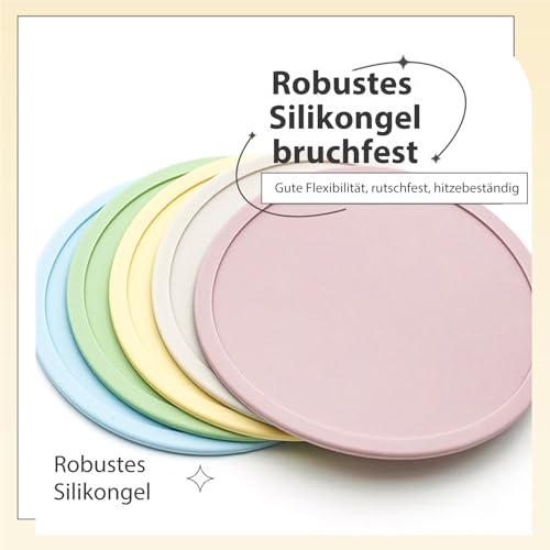 Silikon Untersetzer Rund für Gläser, Glasuntersetzer, Waschbarer Glas Untersetzer Gläser, Rutschfester Hitzebeständiger Coasters, Tassenuntersetzer für Bars, Cafés, Haus, Party, Büro, 5 Farben