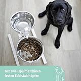 Kerbl Pet Futterbar, Hundenapf, weiß, 54x27x43cm, 2x1800ml, Stahlgestell, Hunde, 2X Edelstahlnapf, stufenlos höhenverstellbar, erhöhter Futternapf